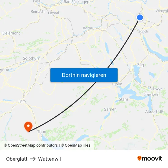 Oberglatt to Wattenwil map