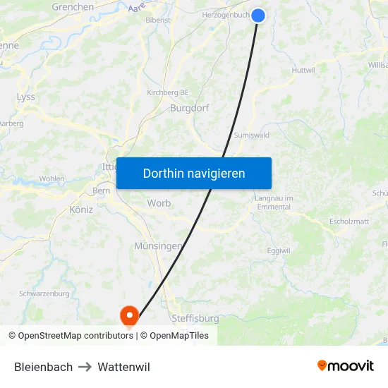 Bleienbach to Wattenwil map
