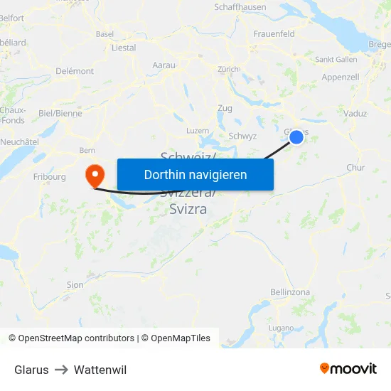 Glarus to Wattenwil map