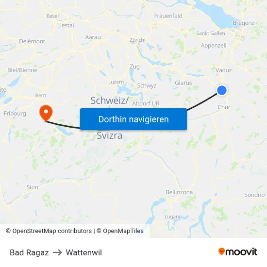Bad Ragaz to Wattenwil map
