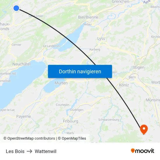 Les Bois to Wattenwil map