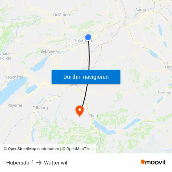 Hubersdorf to Wattenwil map