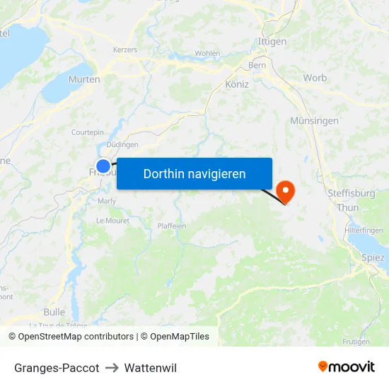 Granges-Paccot to Wattenwil map