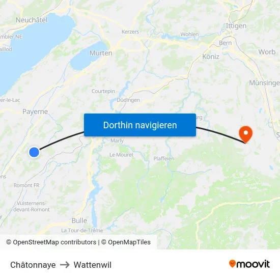 Châtonnaye to Wattenwil map