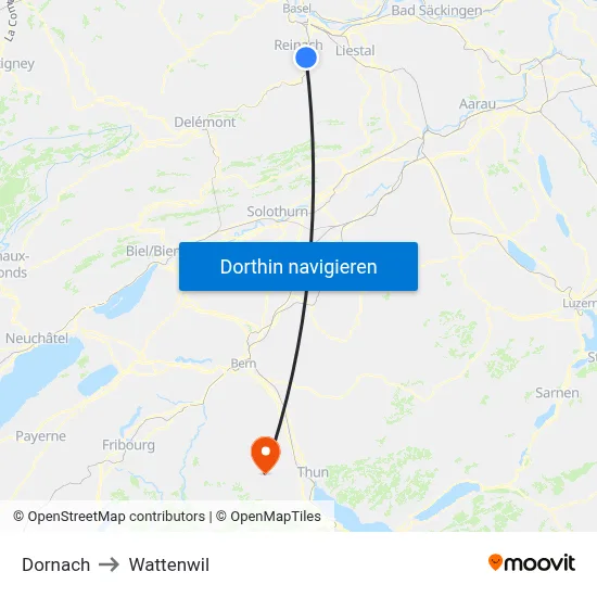 Dornach to Wattenwil map