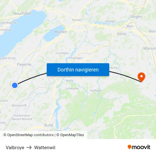 Valbroye to Wattenwil map
