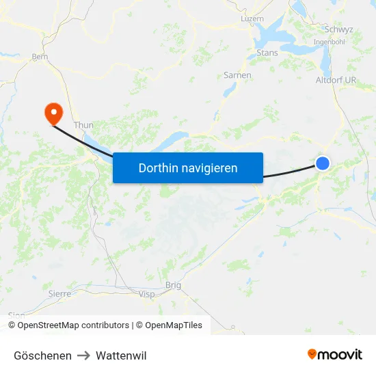 Göschenen to Wattenwil map