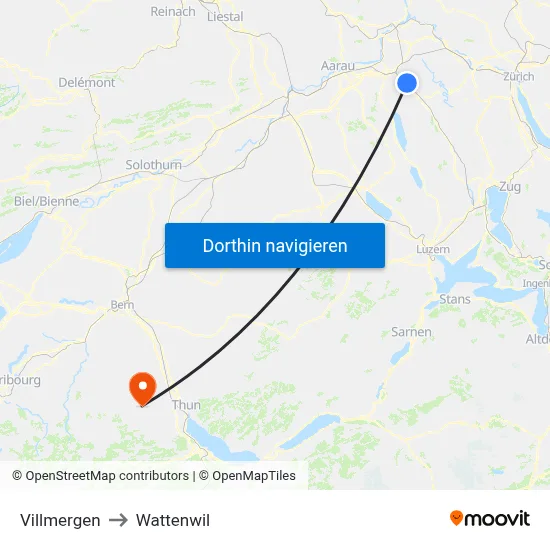 Villmergen to Wattenwil map