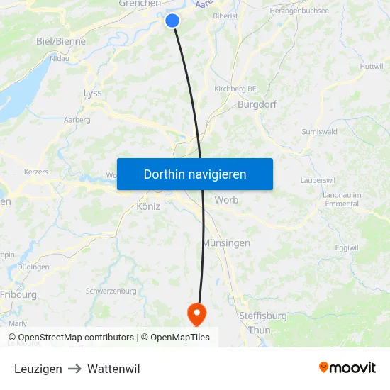 Leuzigen to Wattenwil map