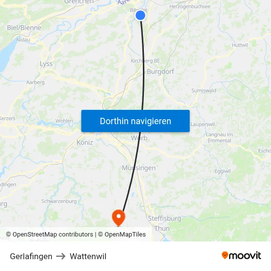 Gerlafingen to Wattenwil map