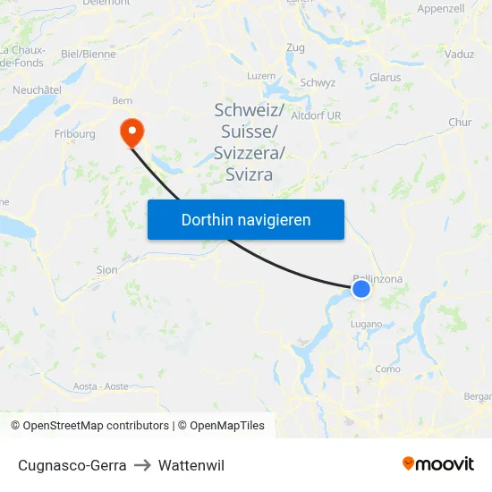 Cugnasco-Gerra to Wattenwil map