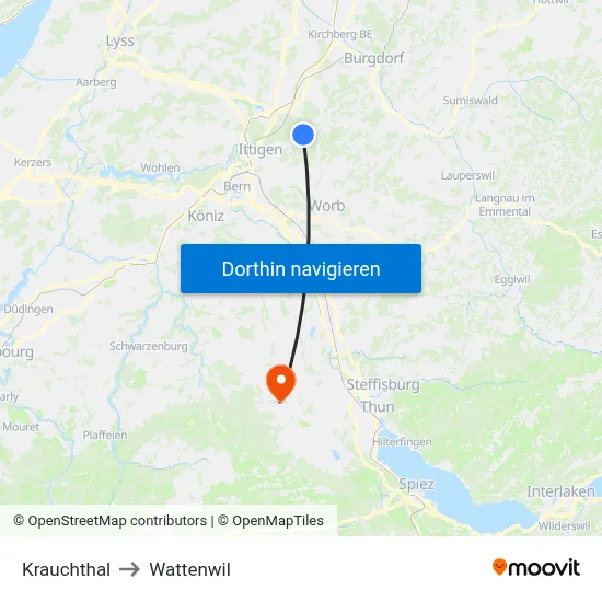 Krauchthal to Wattenwil map