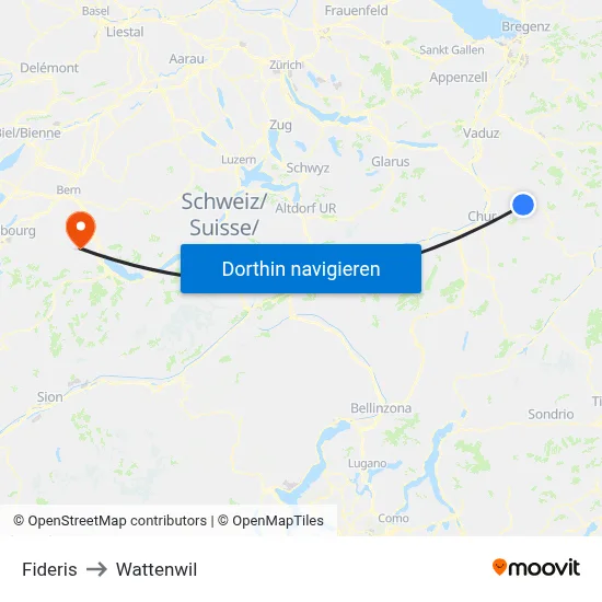 Fideris to Wattenwil map