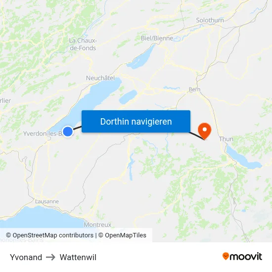 Yvonand to Wattenwil map