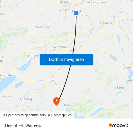 Liestal to Wattenwil map