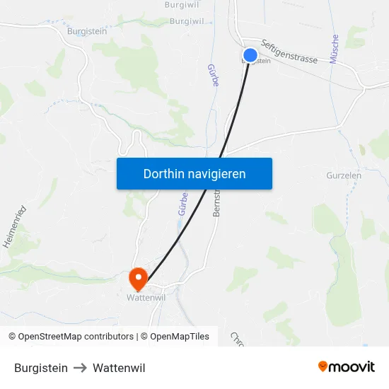 Burgistein to Wattenwil map