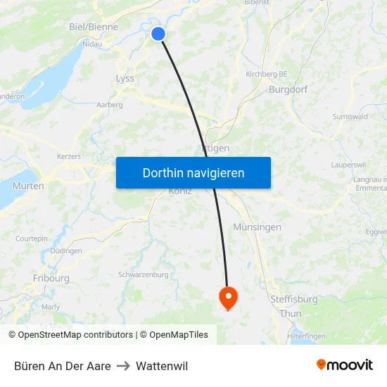 Büren An Der Aare to Wattenwil map