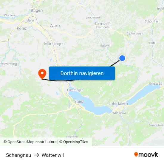 Schangnau to Wattenwil map