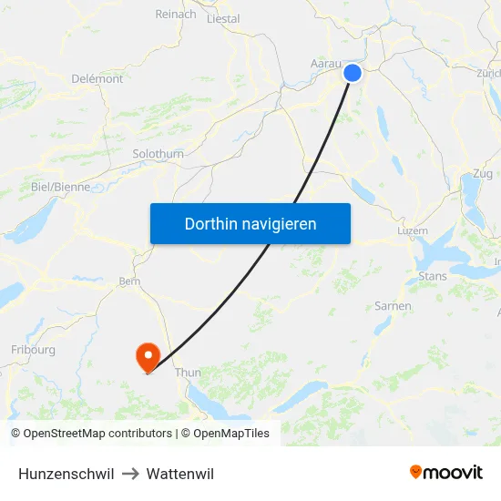 Hunzenschwil to Wattenwil map