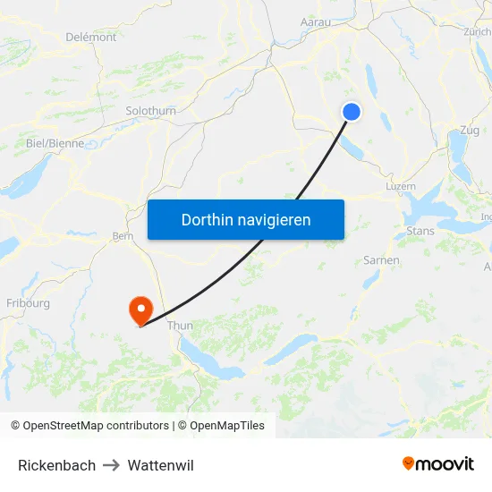 Rickenbach to Wattenwil map