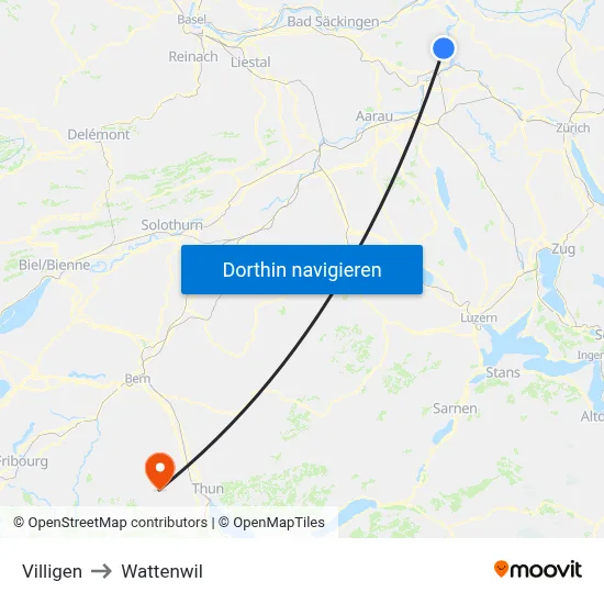 Villigen to Wattenwil map