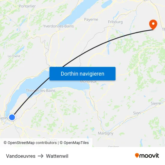 Vandoeuvres to Wattenwil map