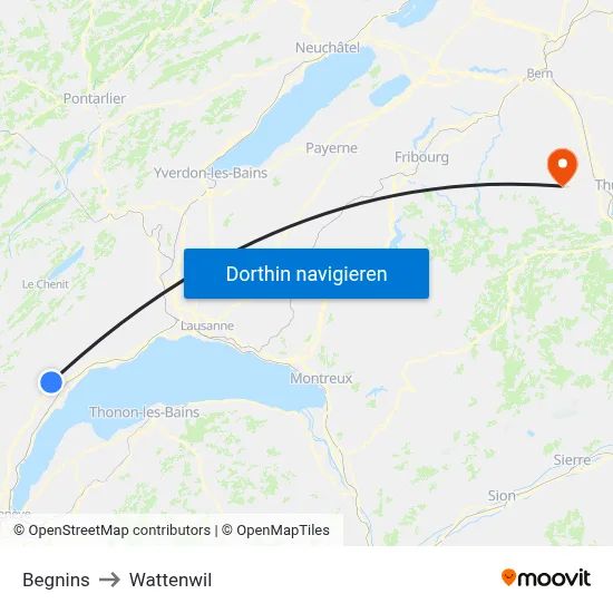 Begnins to Wattenwil map