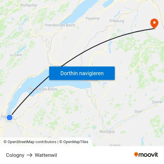 Cologny to Wattenwil map
