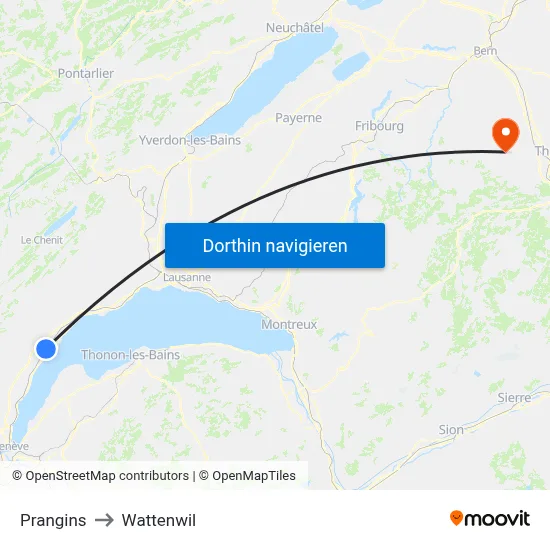 Prangins to Wattenwil map