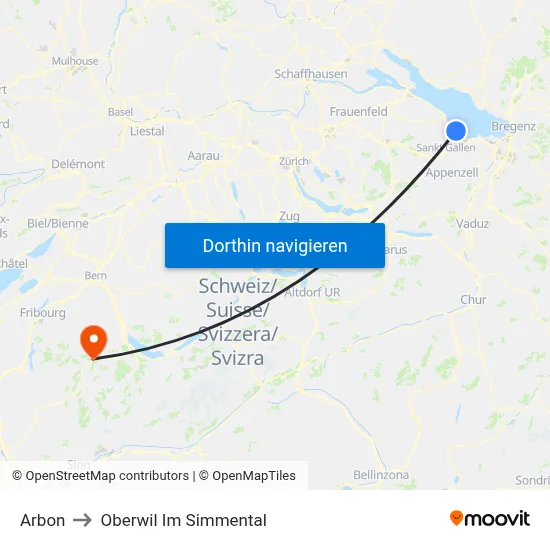 Arbon to Oberwil Im Simmental map