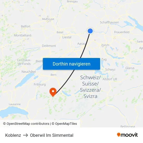 Koblenz to Oberwil Im Simmental map
