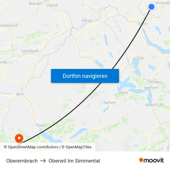 Oberembrach to Oberwil Im Simmental map