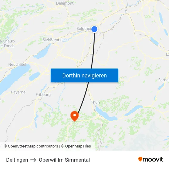 Deitingen to Oberwil Im Simmental map