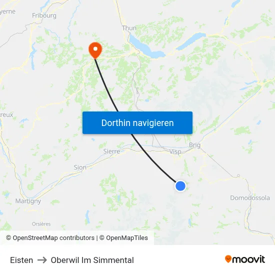 Eisten to Oberwil Im Simmental map