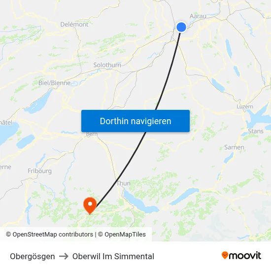 Obergösgen to Oberwil Im Simmental map