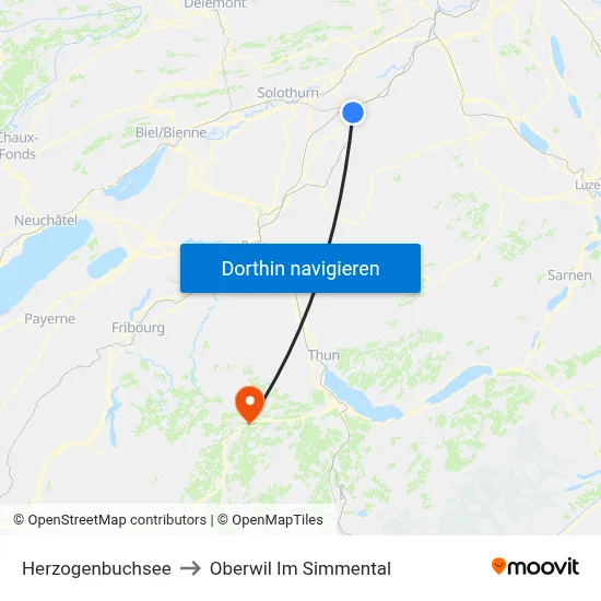 Herzogenbuchsee to Oberwil Im Simmental map