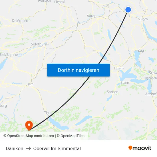 Dänikon to Oberwil Im Simmental map