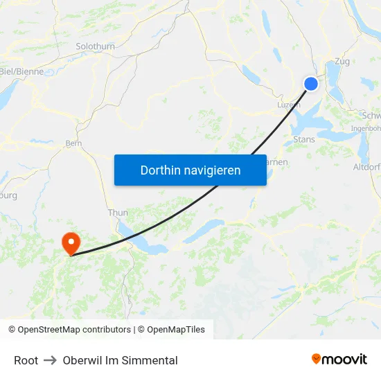 Root to Oberwil Im Simmental map