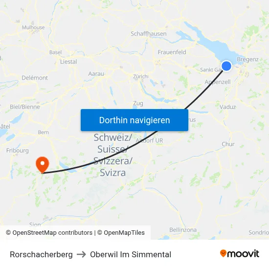 Rorschacherberg to Oberwil Im Simmental map