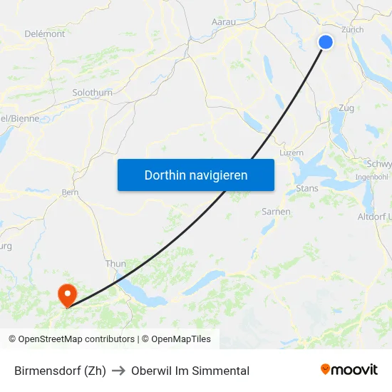 Birmensdorf (Zh) to Oberwil Im Simmental map