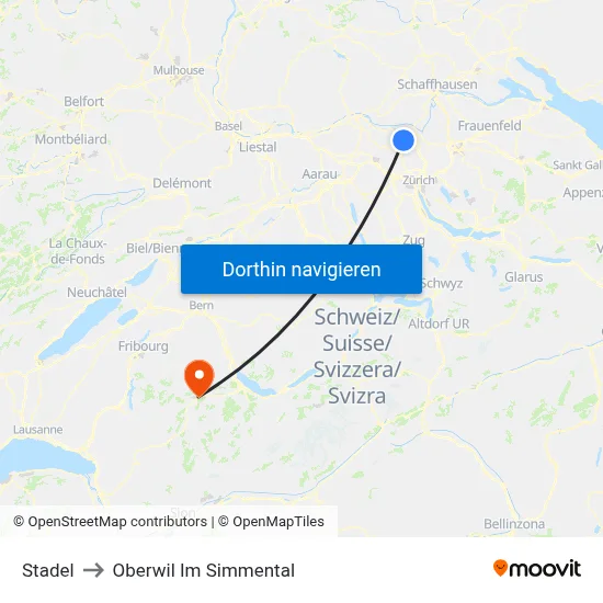 Stadel to Oberwil Im Simmental map