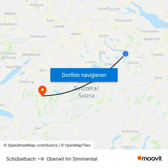 Schübelbach to Oberwil Im Simmental map