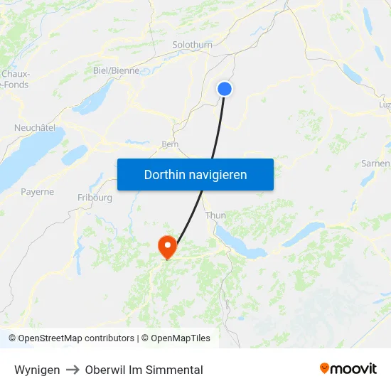 Wynigen to Oberwil Im Simmental map