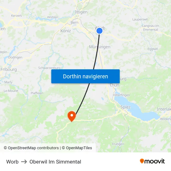 Worb to Oberwil Im Simmental map