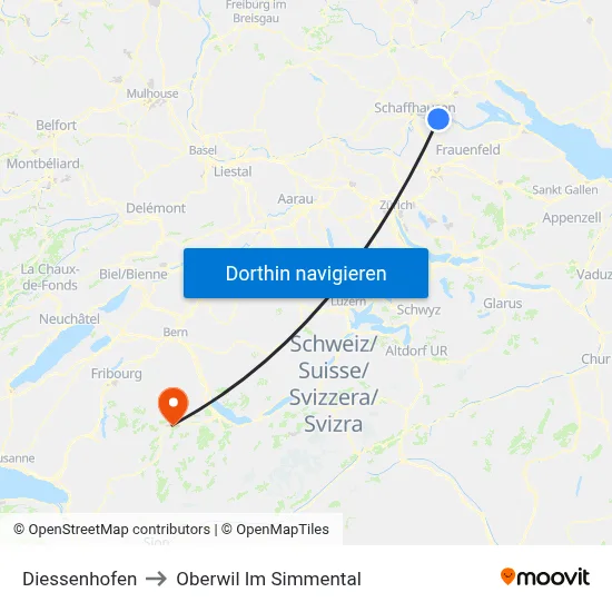 Diessenhofen to Oberwil Im Simmental map