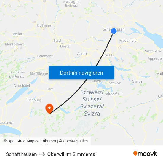 Schaffhausen to Oberwil Im Simmental map