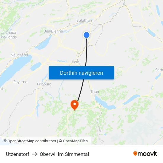 Utzenstorf to Oberwil Im Simmental map