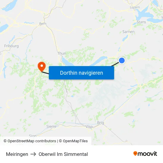 Meiringen to Oberwil Im Simmental map