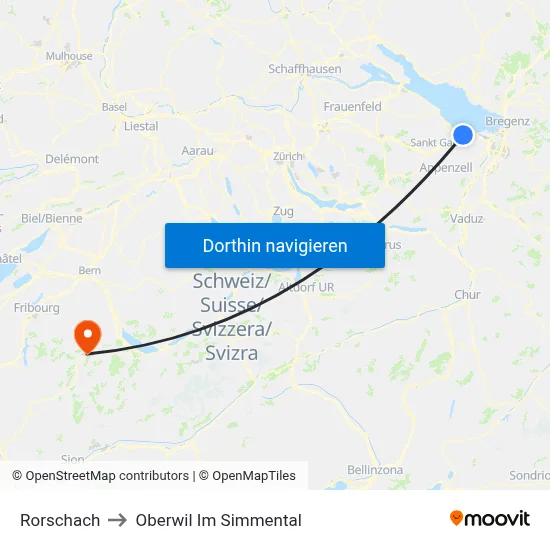 Rorschach to Oberwil Im Simmental map