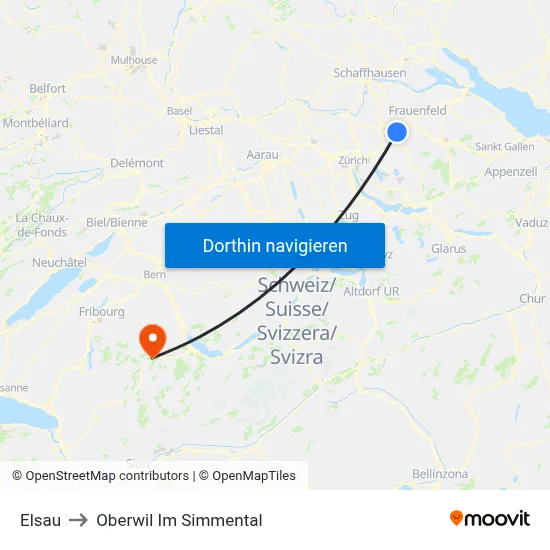 Elsau to Oberwil Im Simmental map